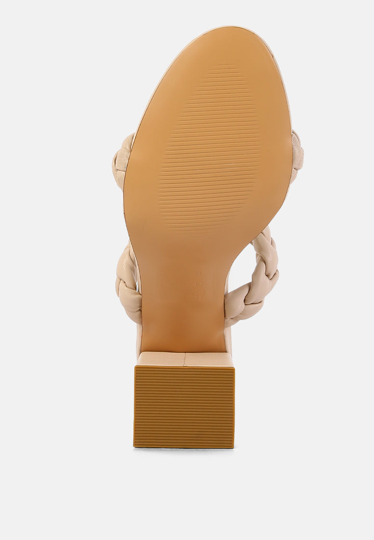women braided strap high block heels#color_beige