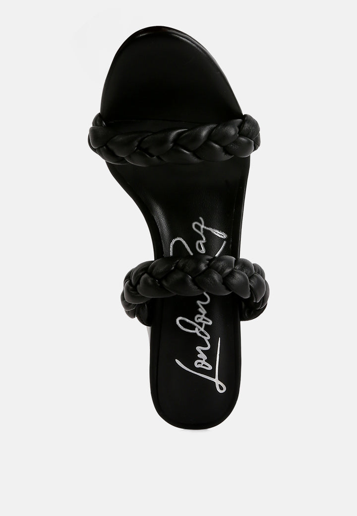 women braided strap high block heels#color_black