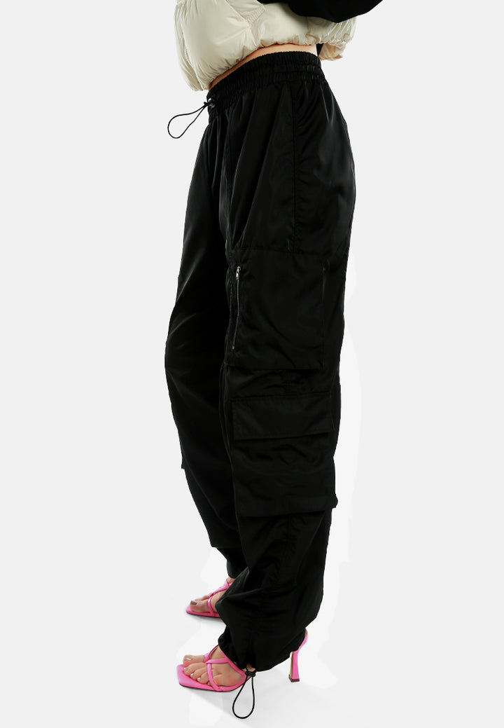 Women Mid-Rise Drawstring Parachute Pants