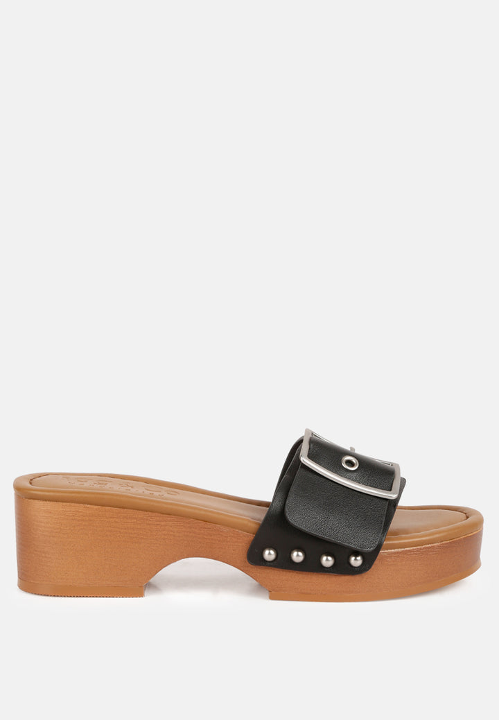 women buckle strap leather slip on#color_black