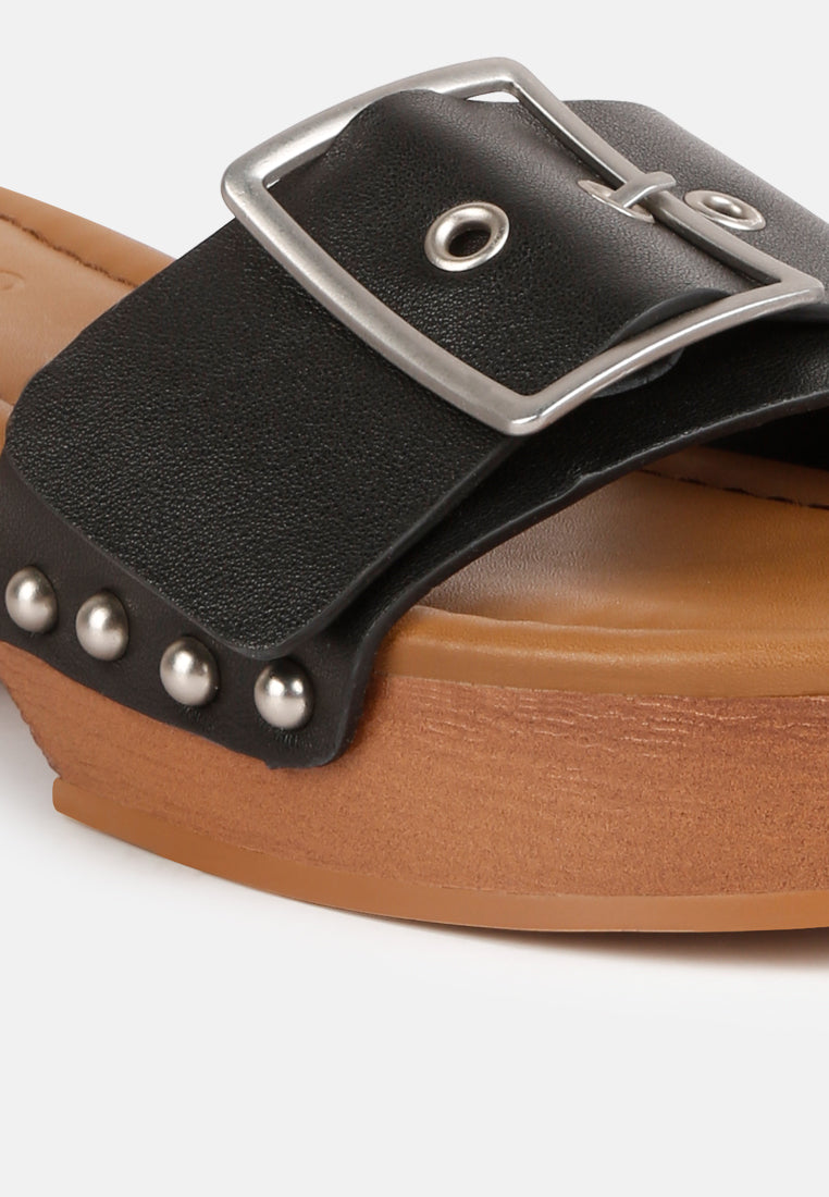 women buckle strap leather slip on#color_black