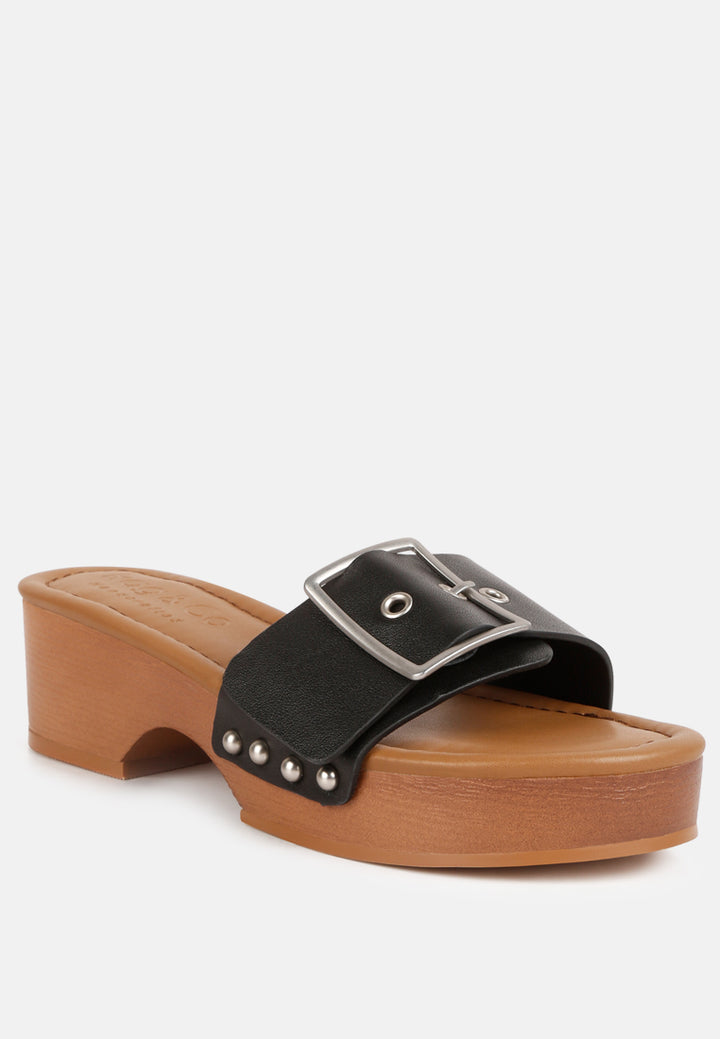 women buckle strap leather slip on#color_black