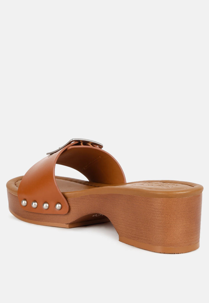 women buckle strap leather slip on#color_tan