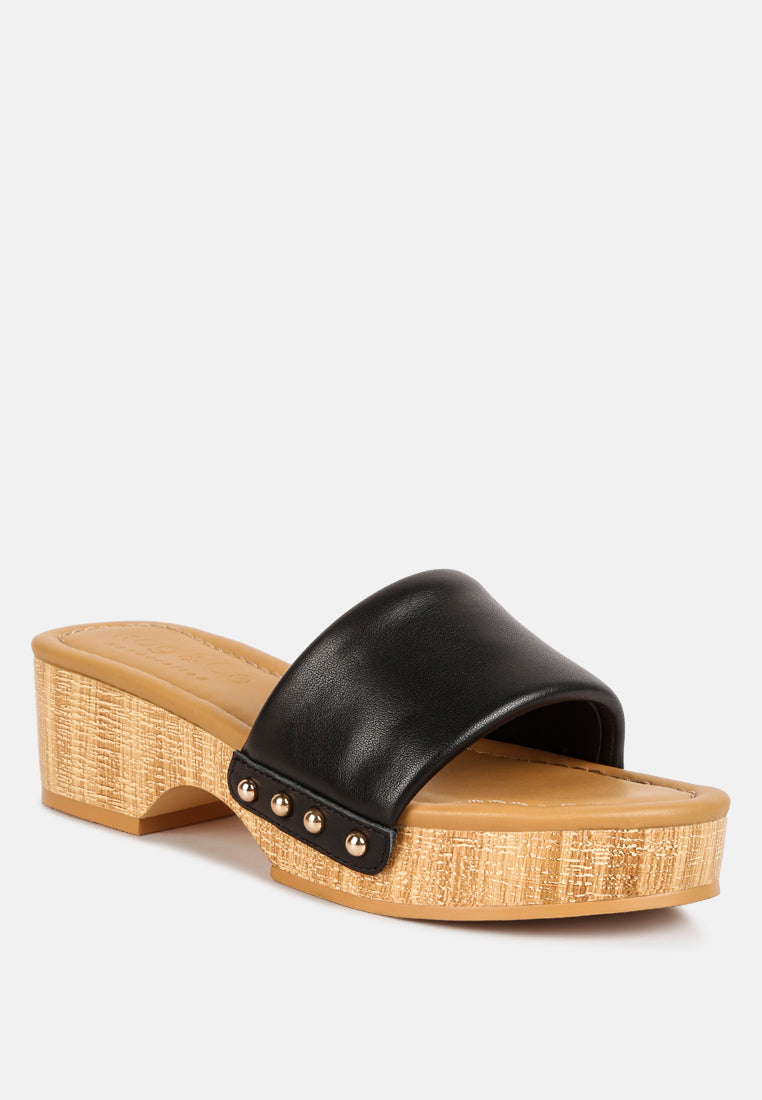 women stud embellished  wedge sandals#color_black