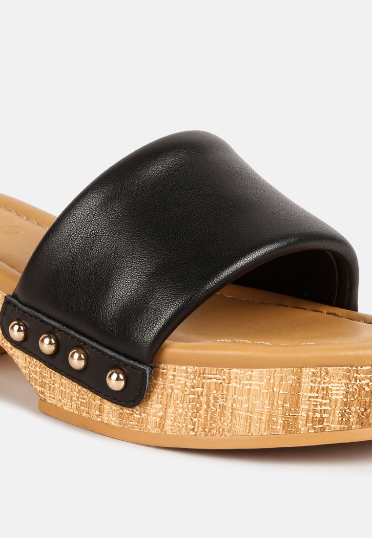 women stud embellished  wedge sandals#color_black