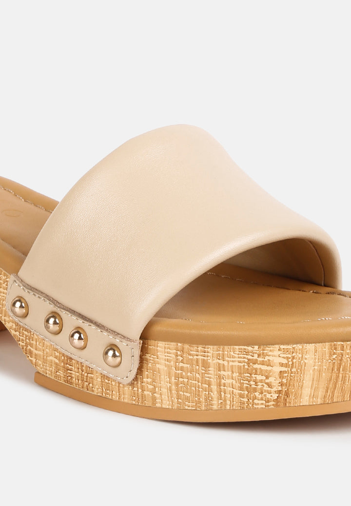 women stud embellished  wedge sandals#color_beige