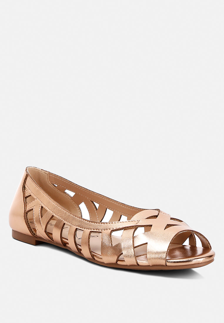 women woven peep toe flats#color_rose-gold