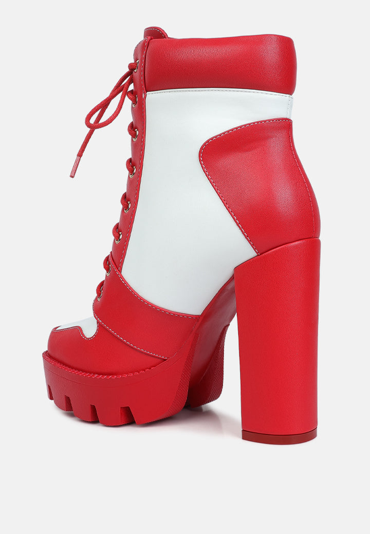 moos cow printed lace up block heel boots#color_red