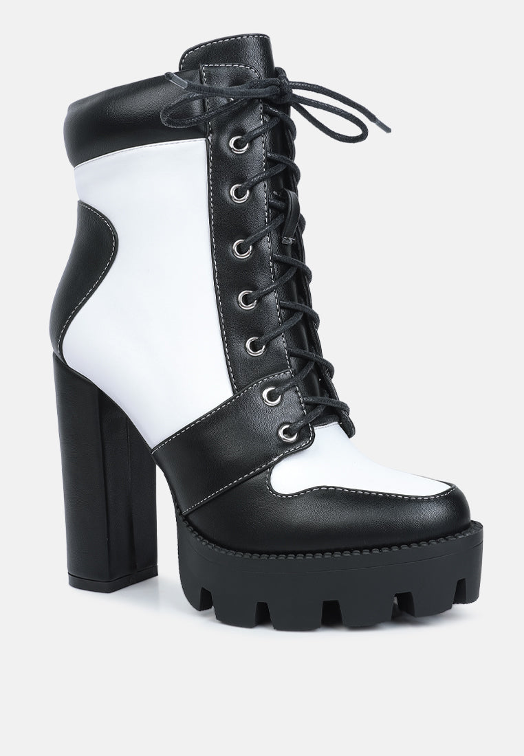 moos cow printed lace up block heel boots#color_black