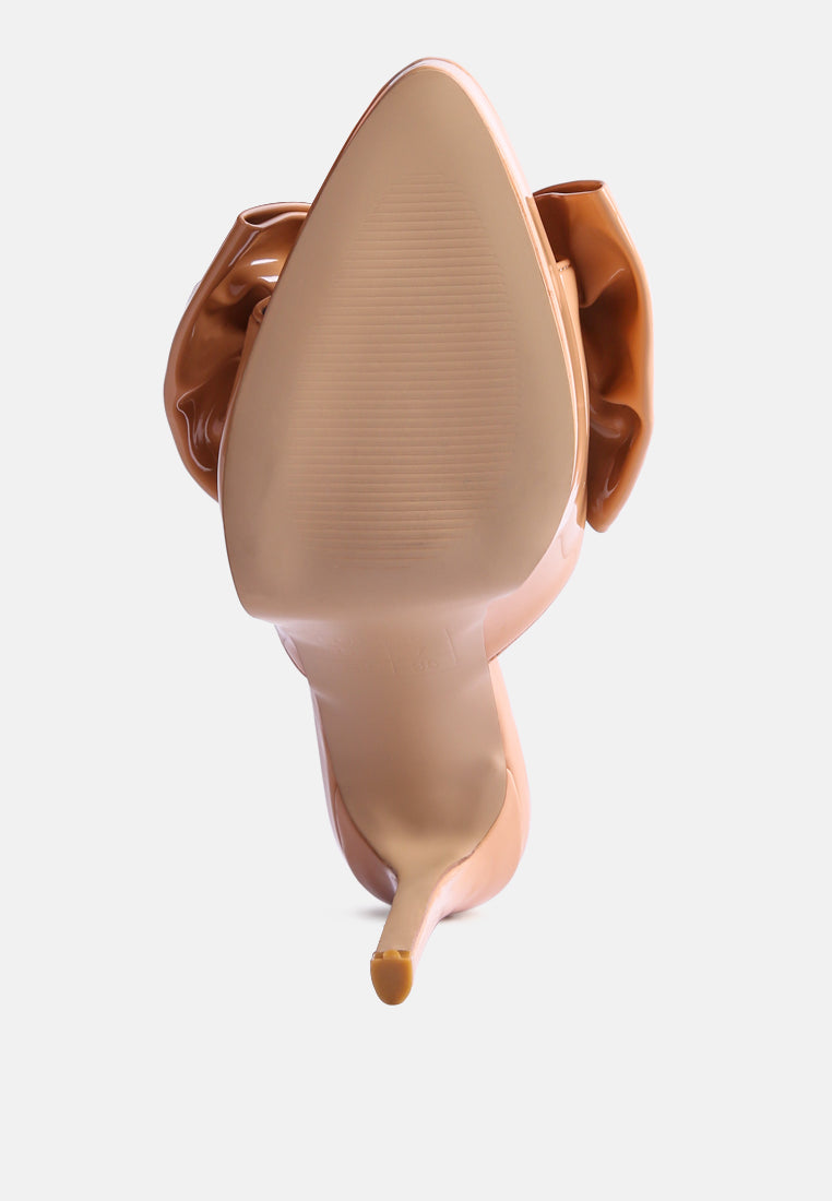 my time patent pu bow detail high heeled sandal#color_latte