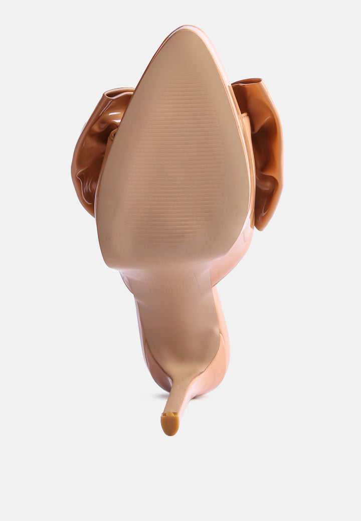 my time patent pu bow detail high heeled sandal#color_latte