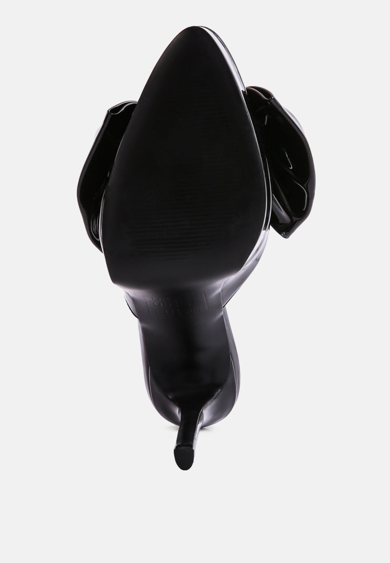 my time patent pu bow detail high heeled sandal#color_black