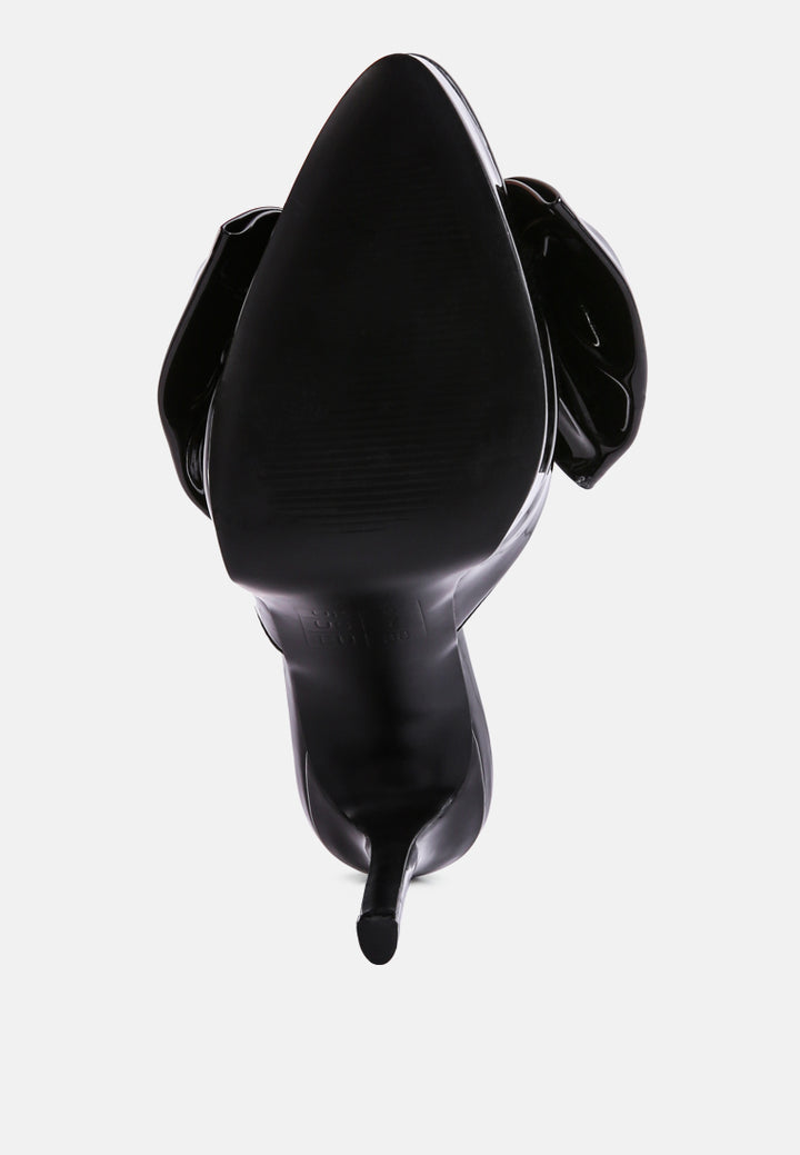 my time patent pu bow detail high heeled sandal#color_black