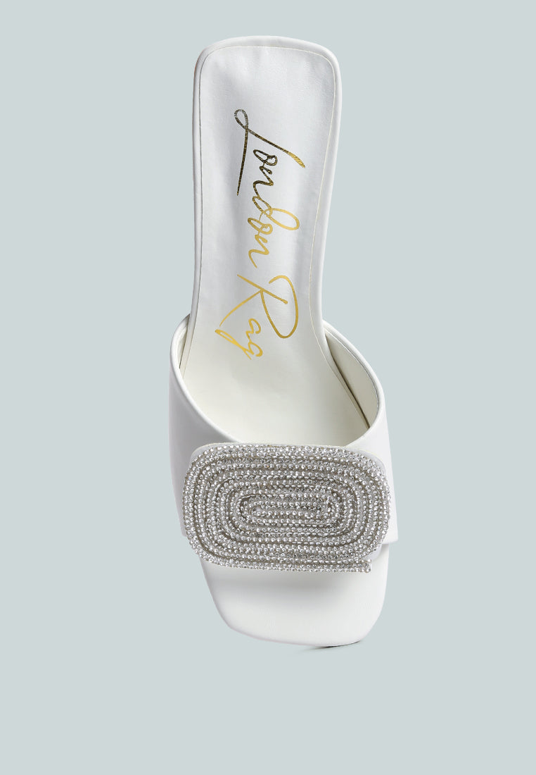women rhinestones embellished slip on sandals#color_white
