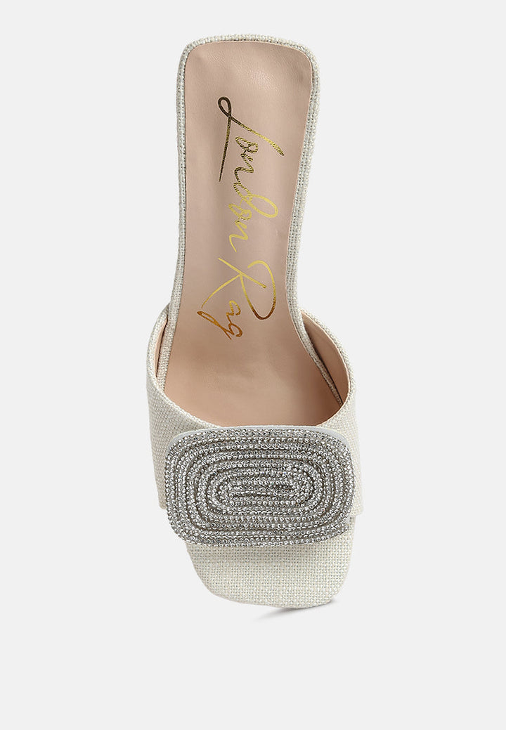 women beige rhinestones embellished slip on sandals#color_beige