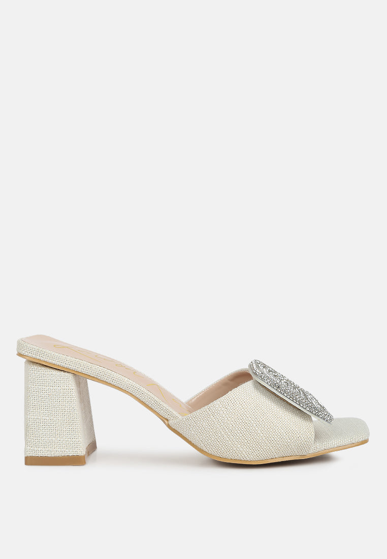 women beige rhinestones embellished slip on sandals#color_beige