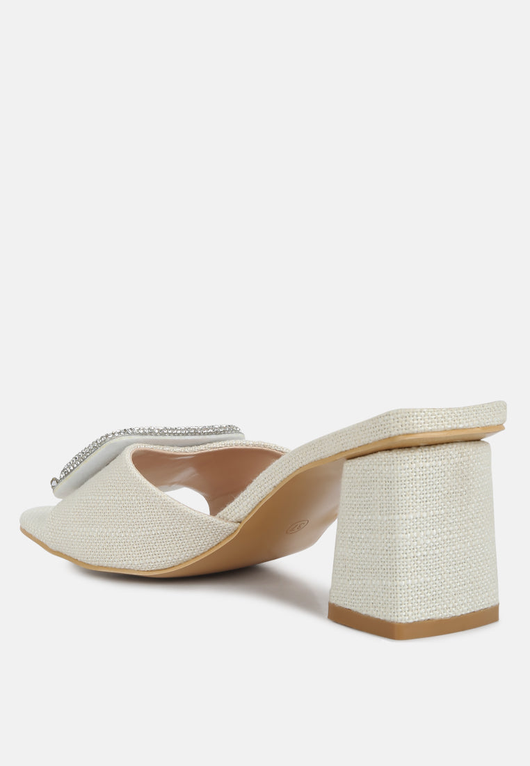 women beige rhinestones embellished slip on sandals#color_beige