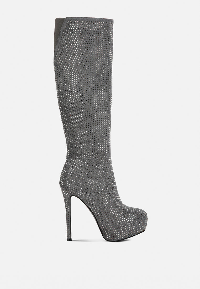 women diamante stiletto calf boots#color_grey