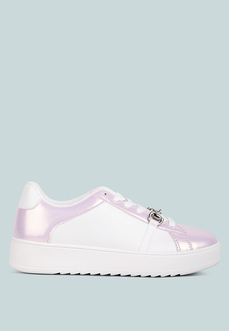 contrasting metallic sneakers#color_pink