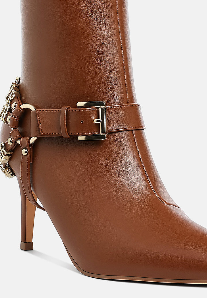 women harness detail stiletto boots#color_tan