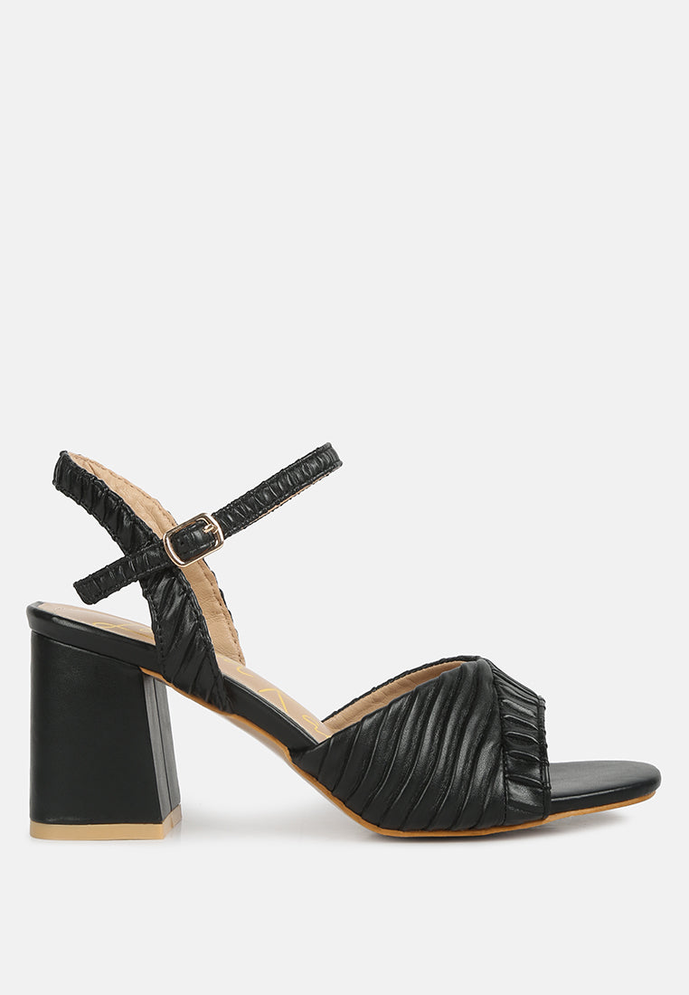 women pleated strap block heel sandals#color_black