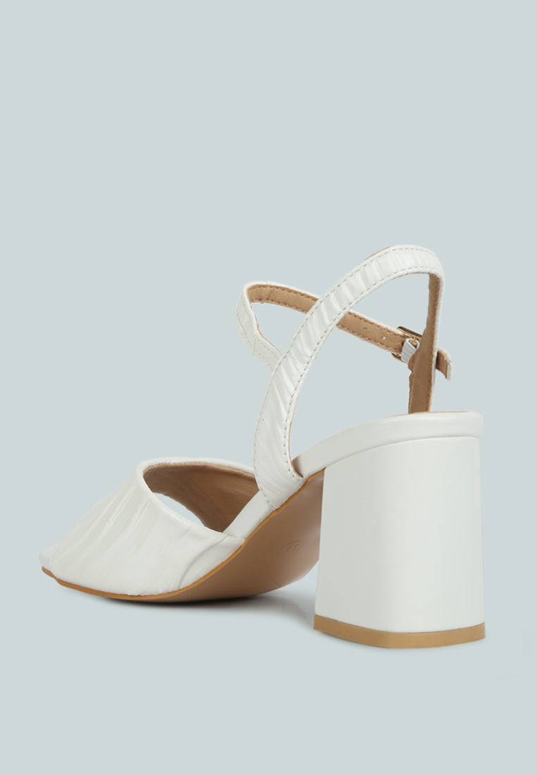 women pleated strap block heel sandals#color_off-white