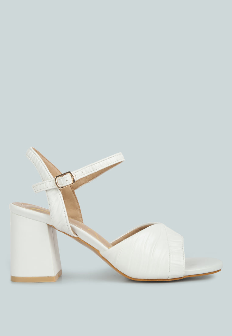 women pleated strap block heel sandals#color_white