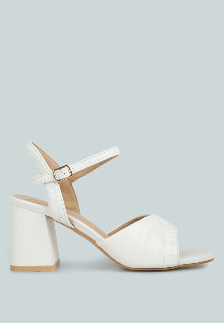 women pleated strap block heel sandals#color_white