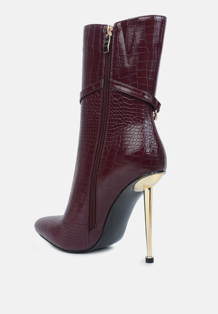 Women Nicole Croc Patterned High Heeled Ankle Boots