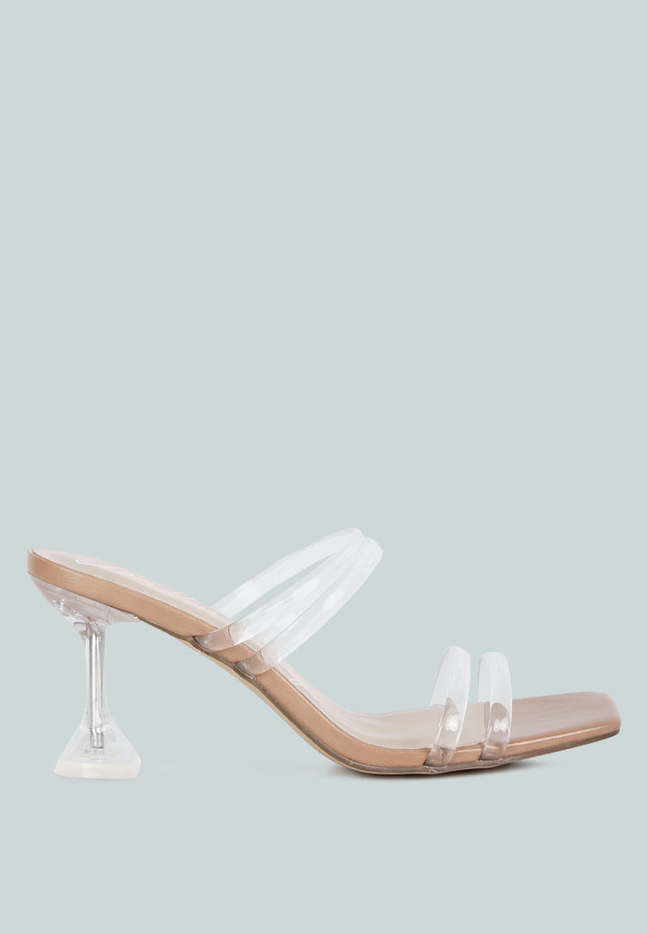 women clear spool heeled sandal#color_camel