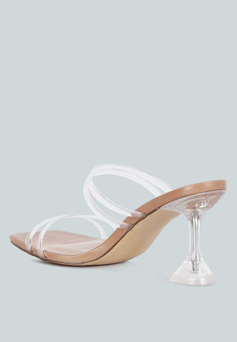women clear spool heeled sandal#color_camel