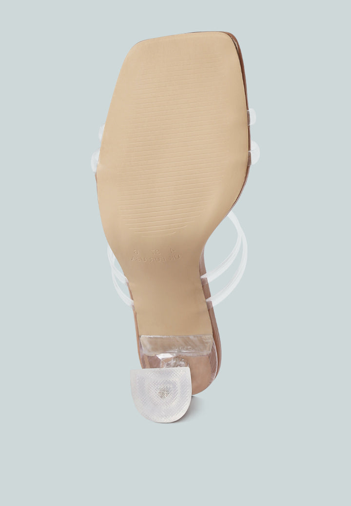 women clear spool heeled sandal#color_camel