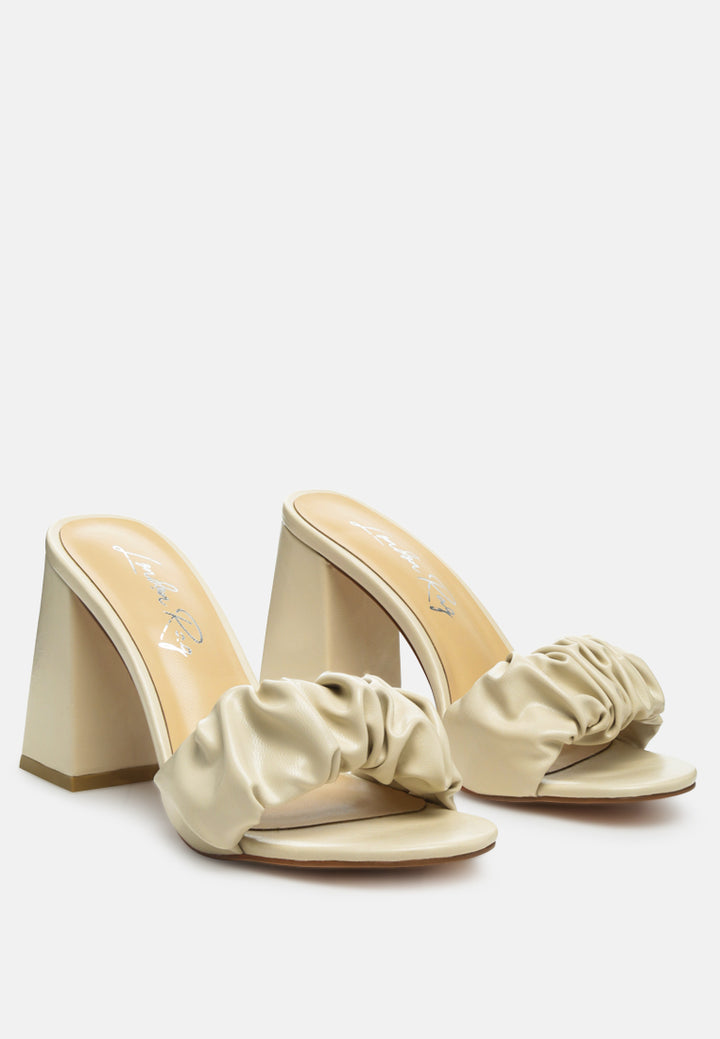 women mid block heel pleated strap sandals#color_beige