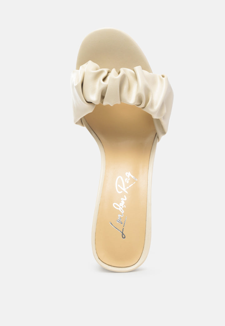 women mid block heel pleated strap sandals#color_beige