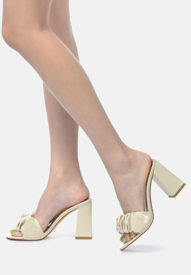 women mid block heel pleated strap sandals#color_beige