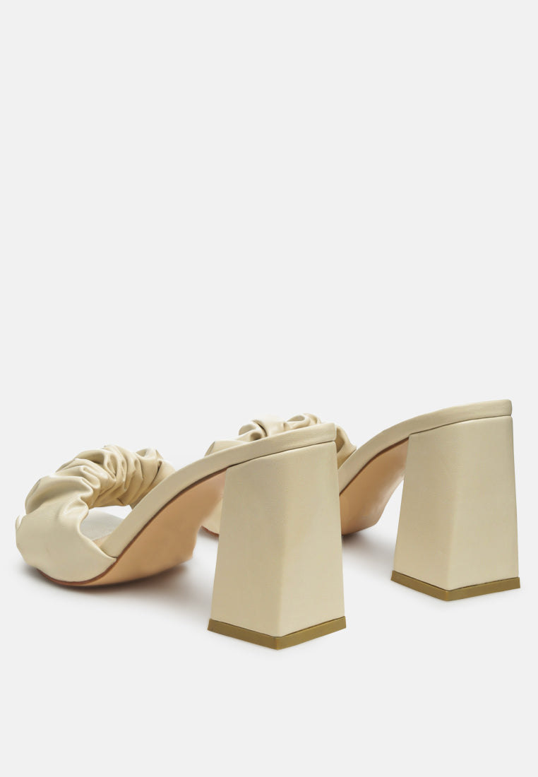 women mid block heel pleated strap sandals#color_beige