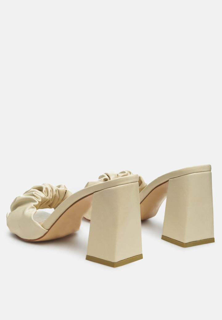 women mid block heel pleated strap sandals#color_beige