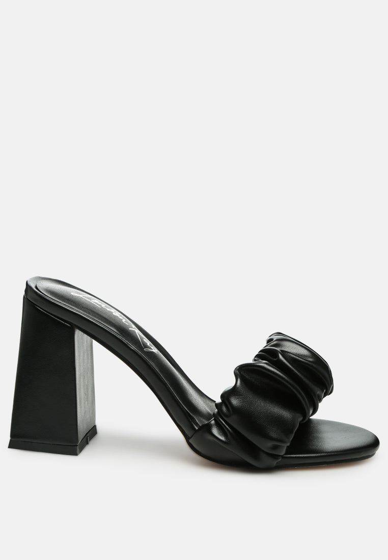 women mid block heel pleated strap sandals#color_black