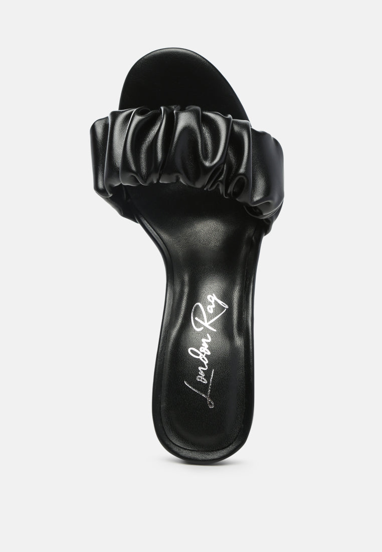 women mid block heel pleated strap sandals#color_black