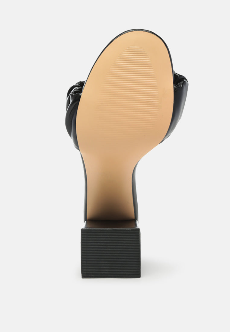 women mid block heel pleated strap sandals#color_black