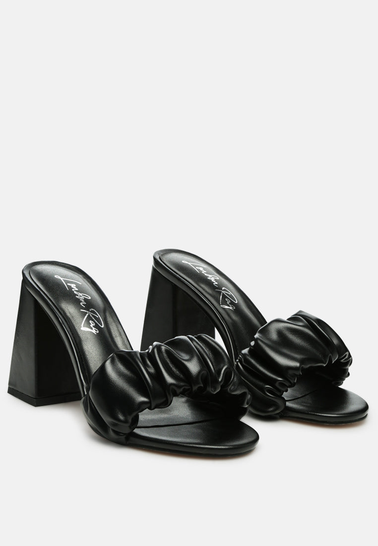 women mid block heel pleated strap sandals#color_black