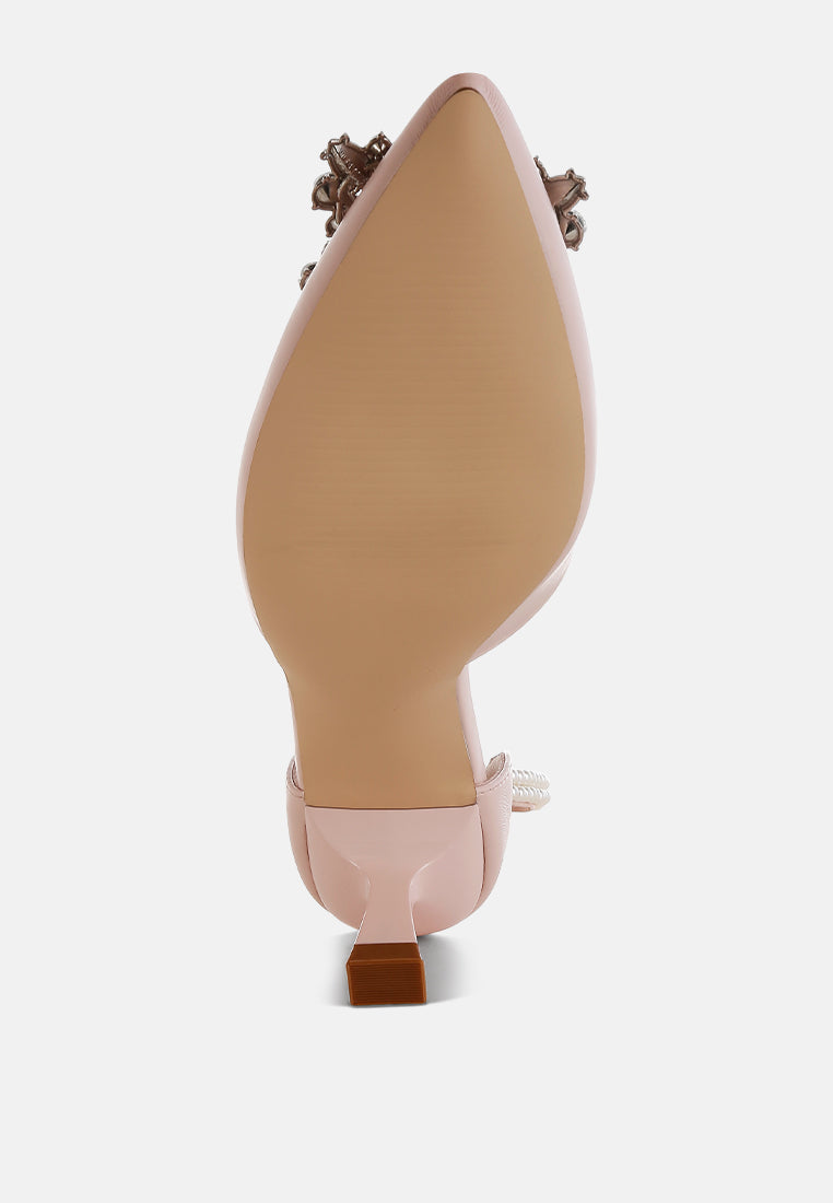 women diamante brooch kitten heel sandals#color_pink