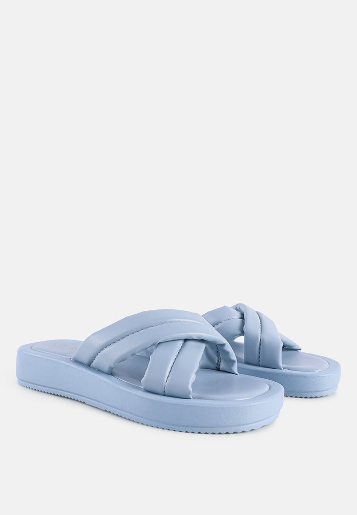 Women Quilted Blue Flat Slides#color_blue