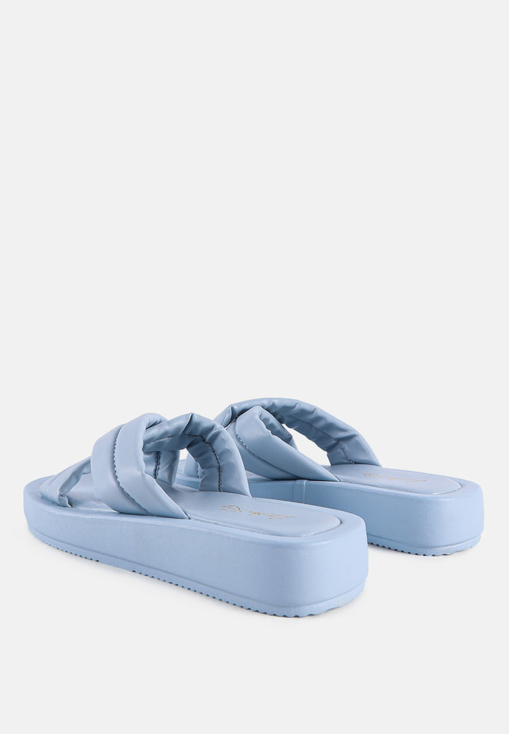 Women Quilted Blue Flat Slides#color_blue