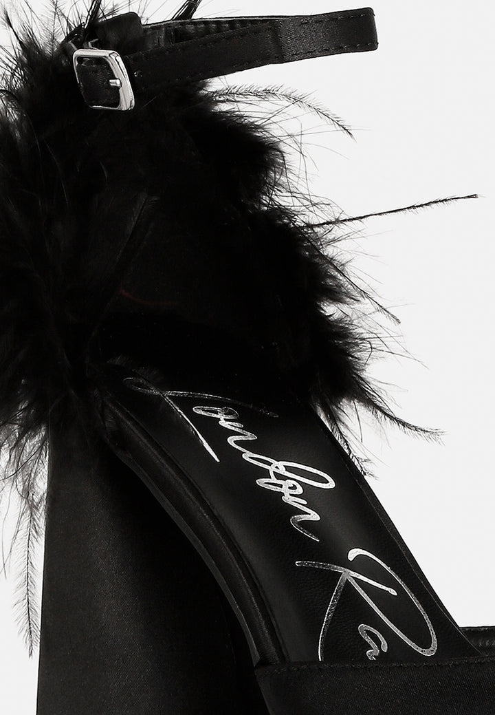 women fur detail block heel sandals#color_black