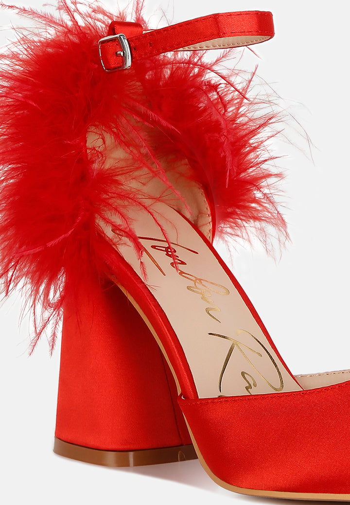 women fur detail block heel sandals#color_red