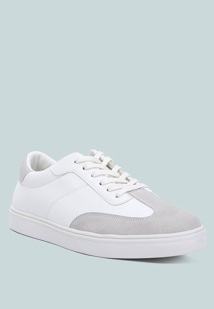 men panelling detailed lace-up sneakers#color_white