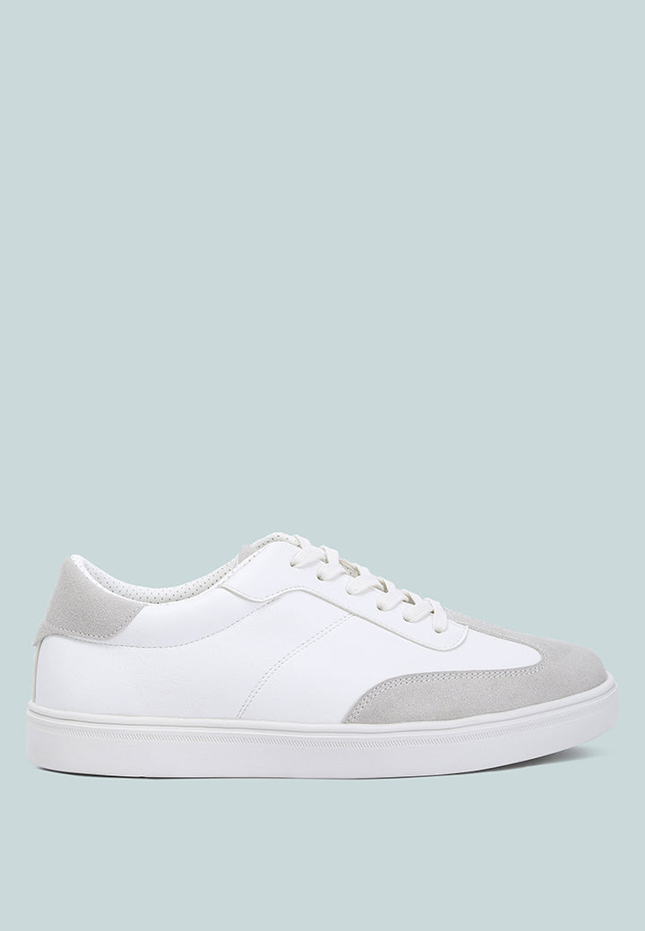 men panelling detailed lace-up sneakers#color_white