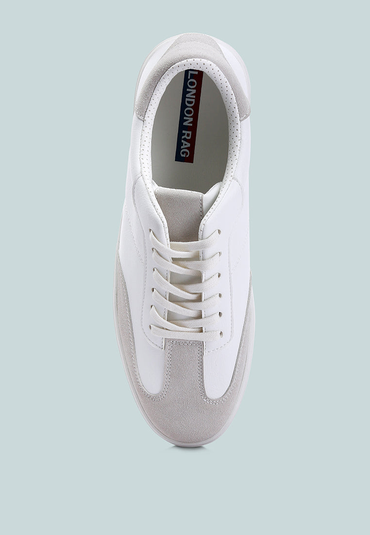 men panelling detailed lace-up sneakers#color_white