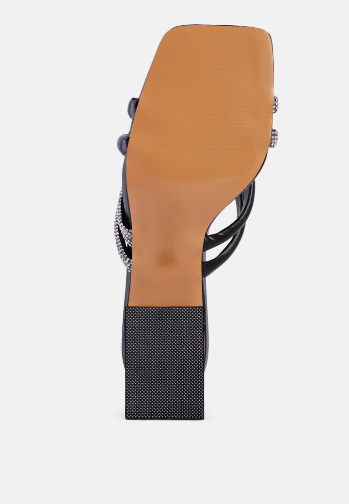 women cut out heel diamante sandals#color_black